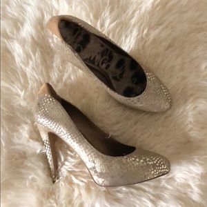 Gold snakeskin print platform heels